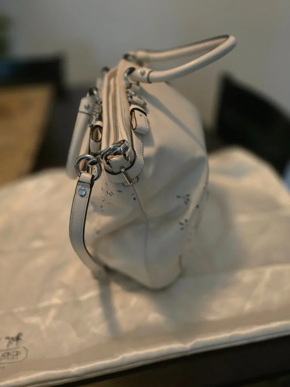 Leather Coach laser-cut large satchel